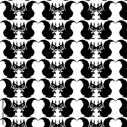 seamless pattern with black and white squirrel