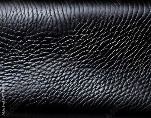 closeup rich black leather surface intricate texture soft sheen photo