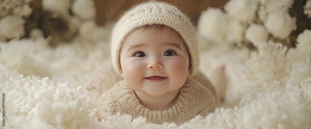Adorable Baby Girl in Knitted Hat Smiling Adorable Baby Girl in Knitted Hat Smiling