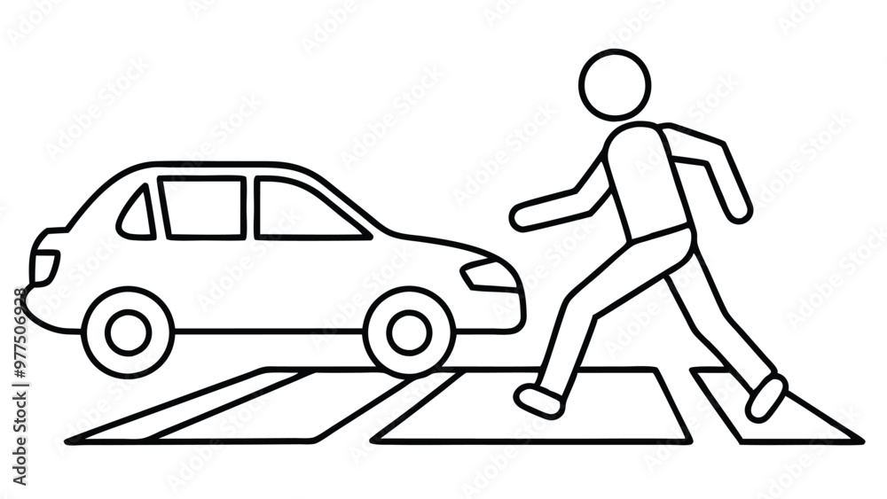 Pedestrians cautiously crossing the road on a zebra crossing of accident prevention and road safety in urban environments Pedestrians cautiously crossing the road on a zebra crossing of accident prevention and road safety in urban environments