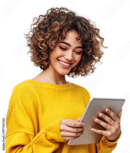 Obraz na płótnie Smiling woman using tablet