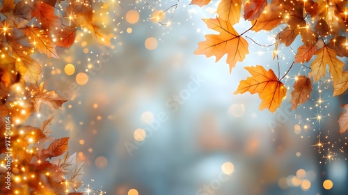 Autumn Leaves with Bokeh Lights Background