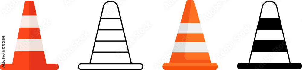 Traffic cone icon in flat style isolated vector illustration. Construction Traffic Cone. Traffic cone icon in flat style isolated vector illustration. Construction Traffic Cone.