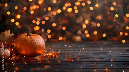 Autumn Pumpkin & Lights - Rustic Fall Background
