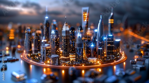 The image can be named:
Rows of pins in an industrial city skyline at night with oil refinery towers and chimneys glowing under the lights by the river photo