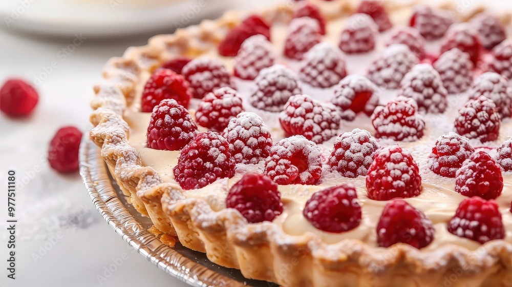 Close-up of Raspberry Tart with Powdered Sugar Close-up of Raspberry Tart with Powdered Sugar