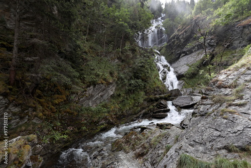 The Lenteney Waterfall in La Salle in Aosta Valley, Italy.