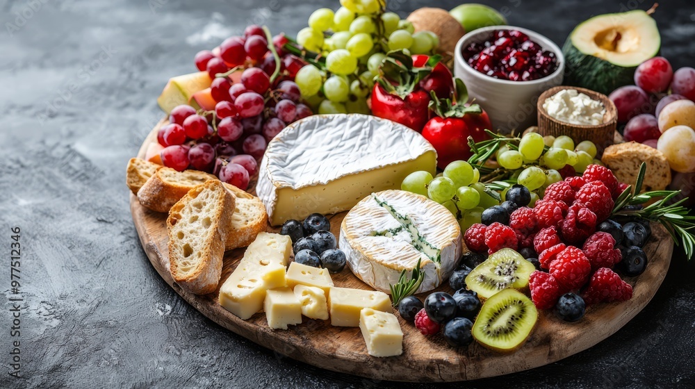 Plate with a variety of cheeses, fruits, and nuts, great for food, gourmet, or party-themed content. Plate with a variety of cheeses, fruits, and nuts, great for food, gourmet, or party-themed content.