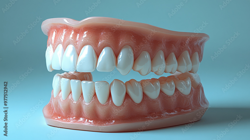 Obraz premium Perfect White Teeth Model on Blue Background