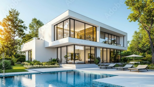 The exterior concept sketch of a Mexican-style modern white willa