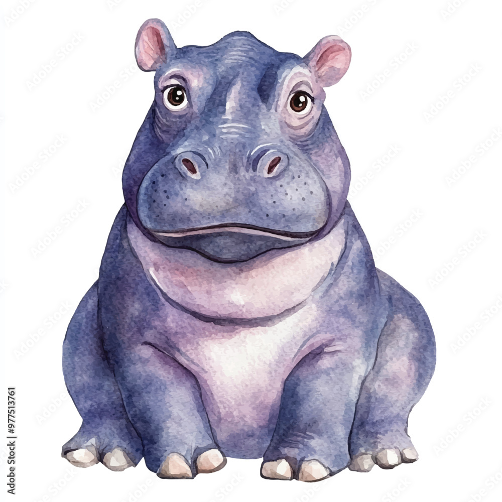 Fototapeta premium Hippopotamus watercolor clipart illustration isolated