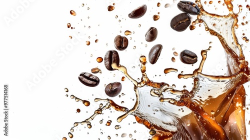 Coffee Splash with Coffee Beans on White Background