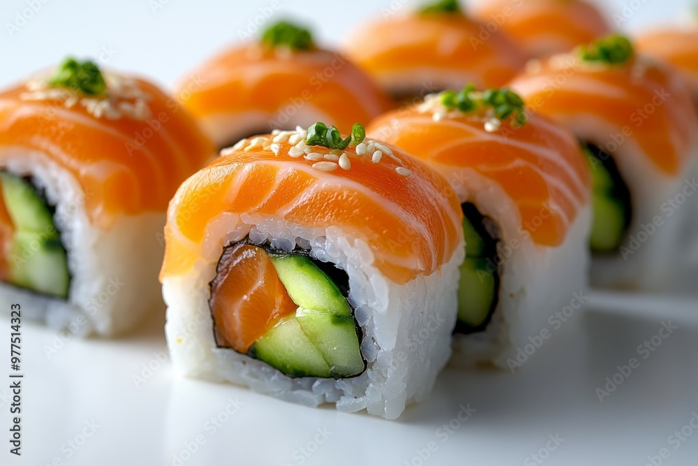 Salmon & cucumber sushi rolls*a plain white background, Salmon & cucumber sushi rolls*a plain white background,