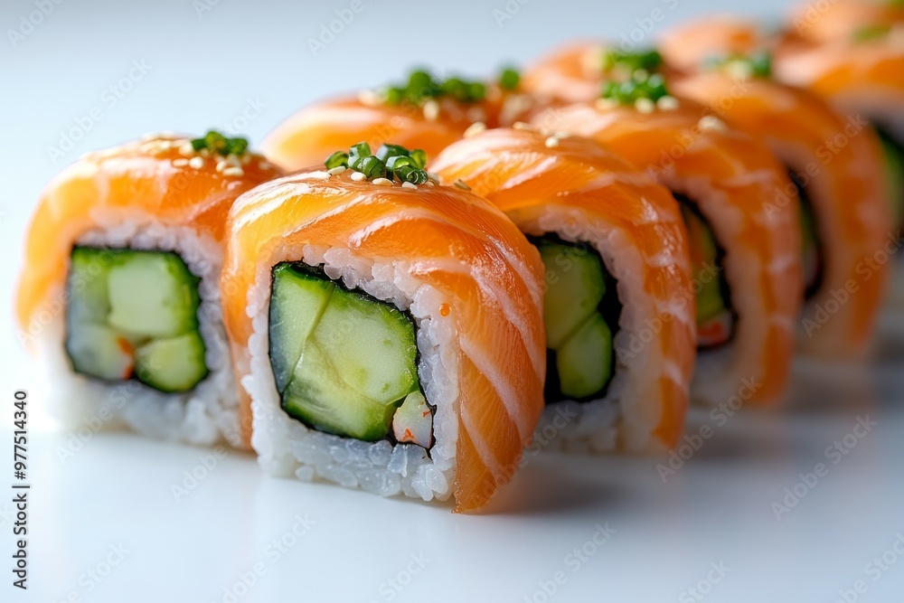 Salmon & cucumber sushi rolls*a plain white background, Salmon & cucumber sushi rolls*a plain white background,