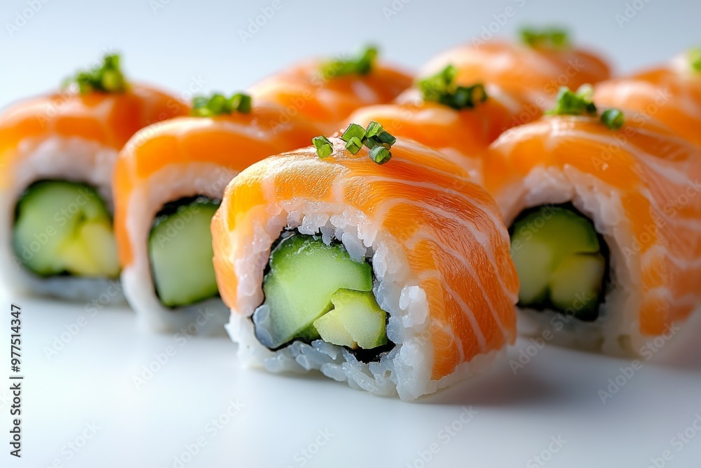 Salmon & cucumber sushi rolls*a plain white background, Salmon & cucumber sushi rolls*a plain white background,