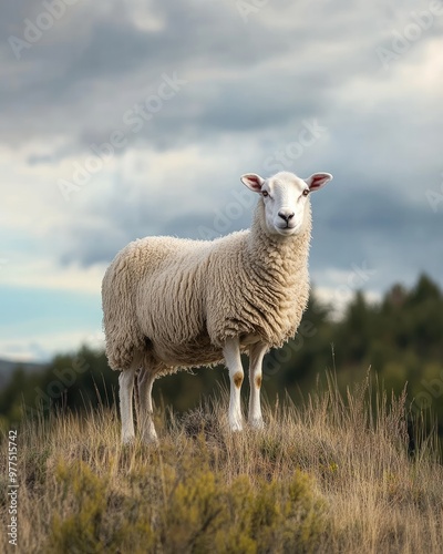 A Sheep Standing on a Hill