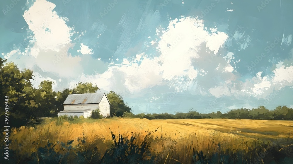 Fototapeta premium Country side landscape paint
