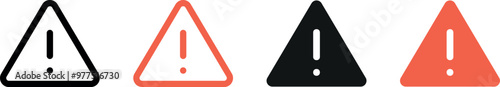 Attention sign icon set. Black, color, linear. Icons, symbols, signs. Exclamation danger sign. Attention sign icon set. Hazard warning attention sign. Silhouette on white background.