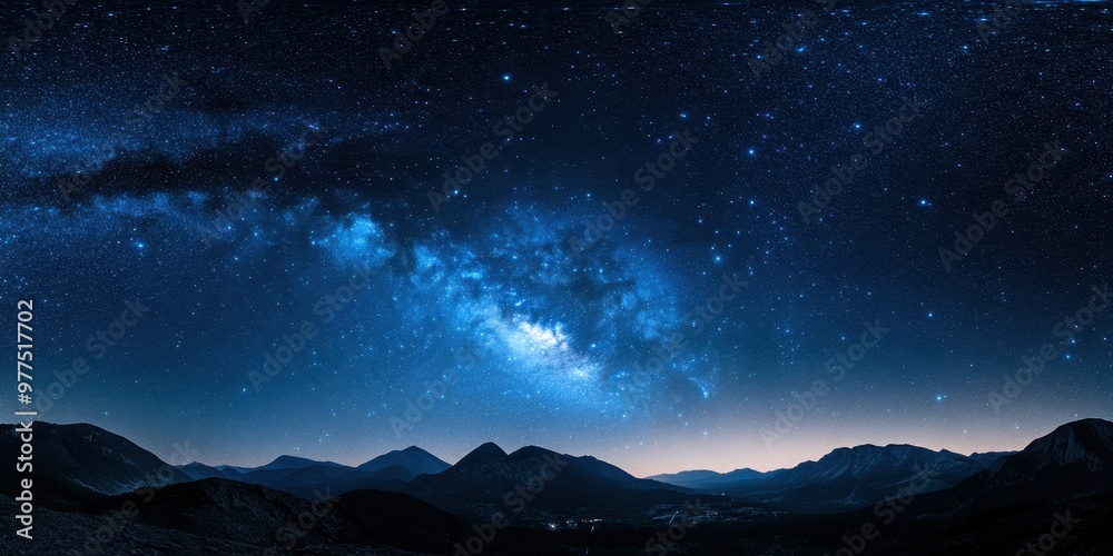 A stunning night sky filled with stars and the Milky Way, illuminating the serene mountain landscape below.
