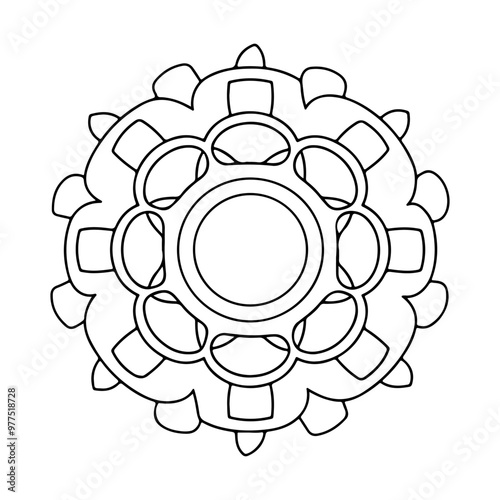 Outline Mandala for coloring book. Decorative round ornament. Anti-stress therapy pattern. Weave design element. Yoga logo, background for meditation poster. Unusual flower shape. Oriental eps file.,  photo