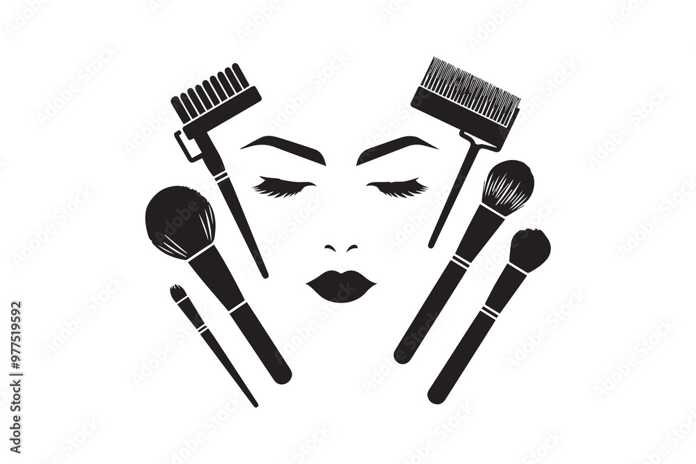 makeup tools vector silhouette illustration. Woman feminine makeup face tools vector 