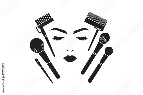 Wallpaper Mural makeup tools vector silhouette illustration. Woman feminine makeup face tools vector  Torontodigital.ca