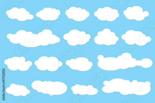 Set of cartoon clouds in flat style. white cloud collection Many white clouds for design