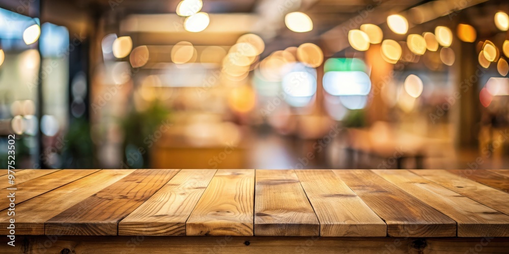 Empty wooden table for product placement with blurred background Empty wooden table for product placement with blurred background
