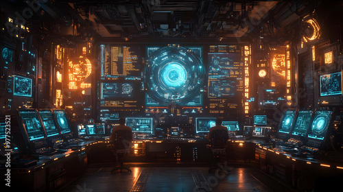 Futuristic Control Room - 3D Illustration