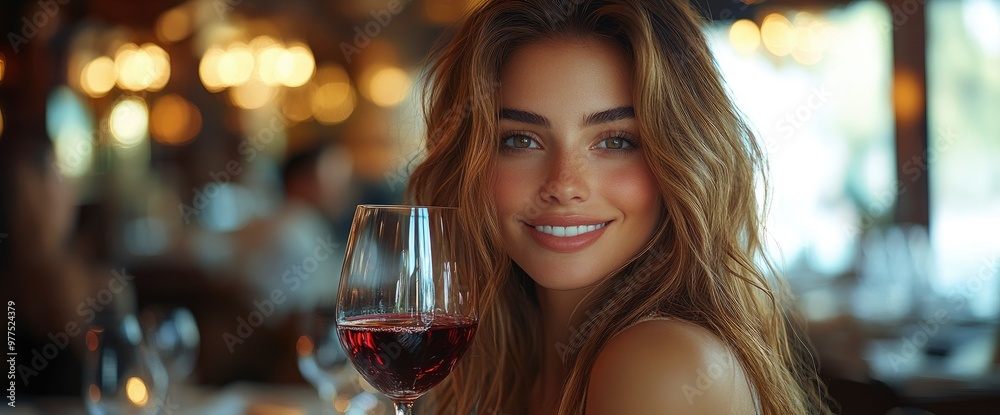 Beautiful Woman Enjoying a Glass of Red Wine at a Restaurant Beautiful Woman Enjoying a Glass of Red Wine at a Restaurant