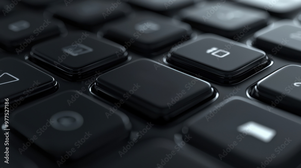 Close up of black keyboard showcasing various keys, emphasizing sleek design and modern technology. image captures essence of digital interaction and productivity Close up of black keyboard showcasing various keys, emphasizing sleek design and modern technology. image captures essence of digital interaction and productivity