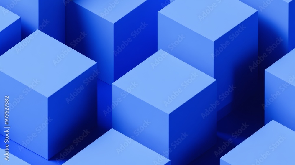 A neatly aligned set of translucent blocks against a blue, contemporary tech background, rendered in 3D. A neatly aligned set of translucent blocks against a blue, contemporary tech background, rendered in 3D.