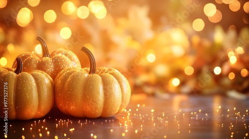 Glittery Pumpkins Festive Autumn Background