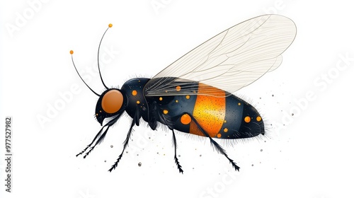 A detailed illustration of a colorful insect with vibrant orange and black markings, showcasing nature's beauty and diversity. photo