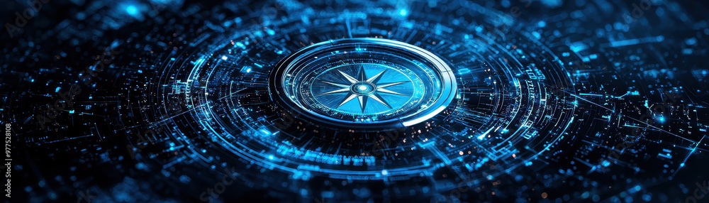 custom made wallpaper toronto digitalFuturistic digital compass with glowing design, surrounded by network of interconnected data points, symbolizing navigation and technology