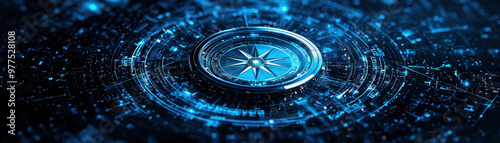 Wallpaper Mural Futuristic digital compass with glowing design, surrounded by network of interconnected data points, symbolizing navigation and technology Torontodigital.ca