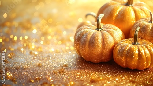 Gold Glitter Pumpkins Fall Background