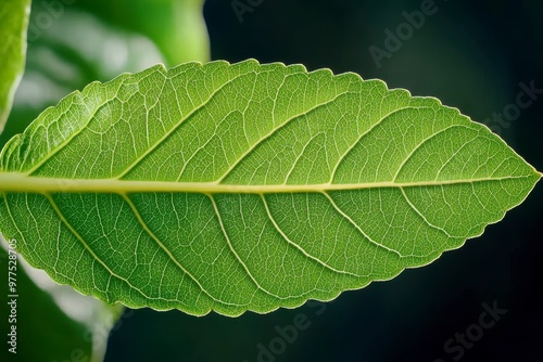 Detailed view of green leaf texture highlighting veins and surface features.