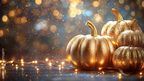 Gold Glitter Pumpkins Festive Thanksgiving Background