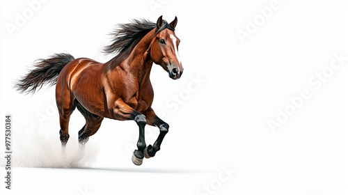 A majestic brown horse galloping with grace, showcasing its strength and beauty in a dynamic action pose against a clean background.