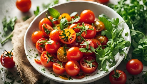 Raw Organic Cherry Tomato Salad with Fresh Herbs 