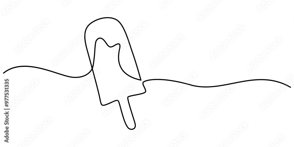 continuous line art drawing of ice cream, Popsicle stick ice cream set ...