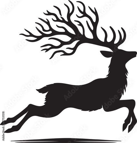 Deer Running And Jumping Illustration - VECTOR,generative ai