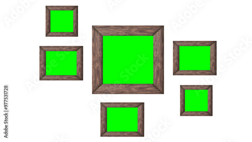 brown wood textured squire photo frame with green screen for chroma  set
