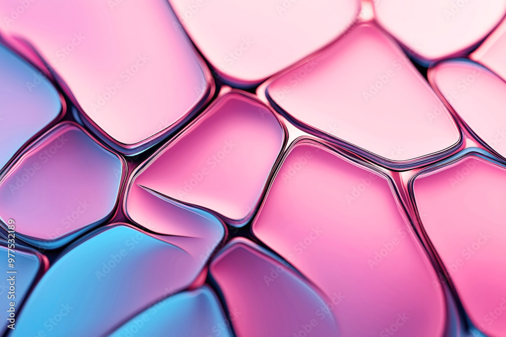 Abstract macro image showcasing fluid shapes and contours with a vibrant color palette of pink, blue, and purple. Organic and flowing textures create a dynamic visual composition.