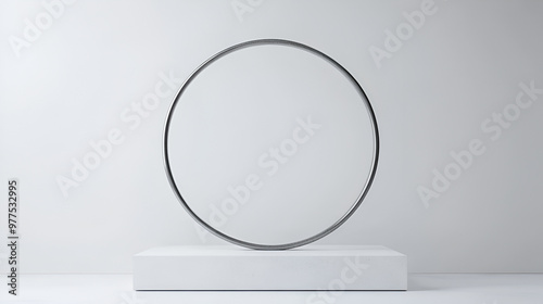 abstract, podium stage art display wallpaper, product pedestal stand,White circle podium on white background,a monochrome sculpture by karen yov, showcasing the conceptual minimalism style
 photo