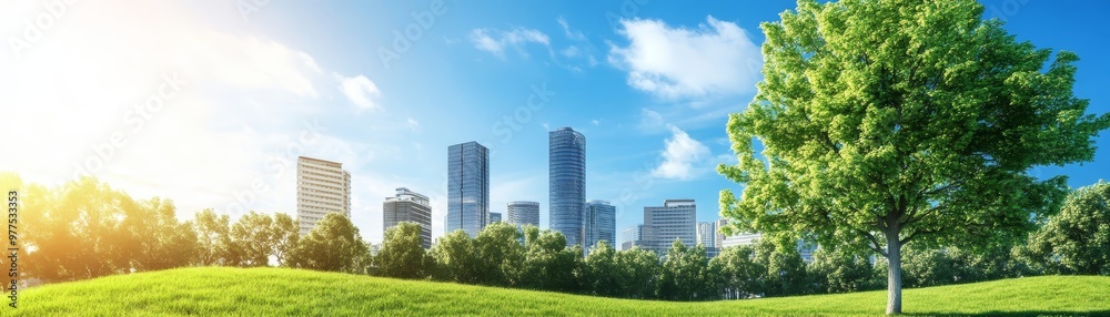 Green City Park with Skyscrapers and Blue Sky Green City Park with Skyscrapers and Blue Sky