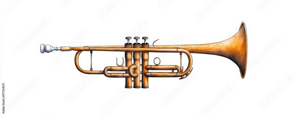 Fototapeta premium A beautiful golden trumpet showcasing intricate details and craftsmanship, perfect for music themed designs and projects.