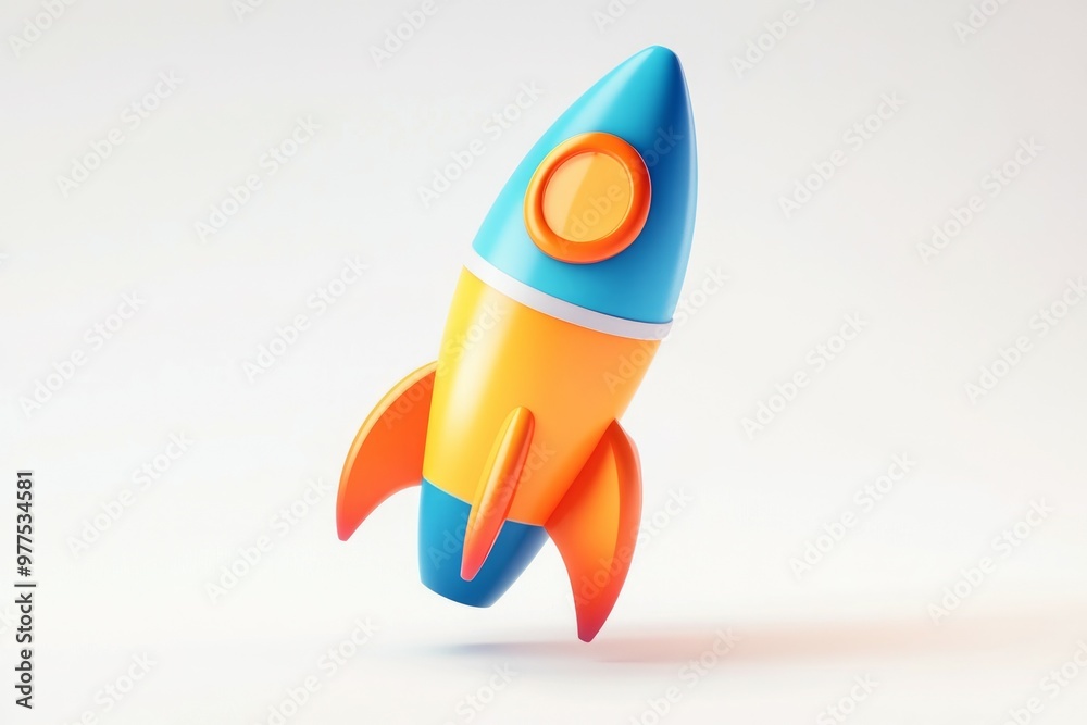 3D icon of a rocket, simple design, blue and orange gradient color with a white background. 3D icon of a rocket, simple design, blue and orange gradient color with a white background.
