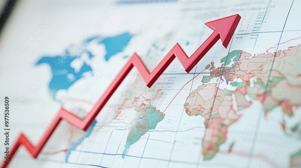 Red Arrow Growth Chart on World Map Red Arrow Growth Chart on World Map